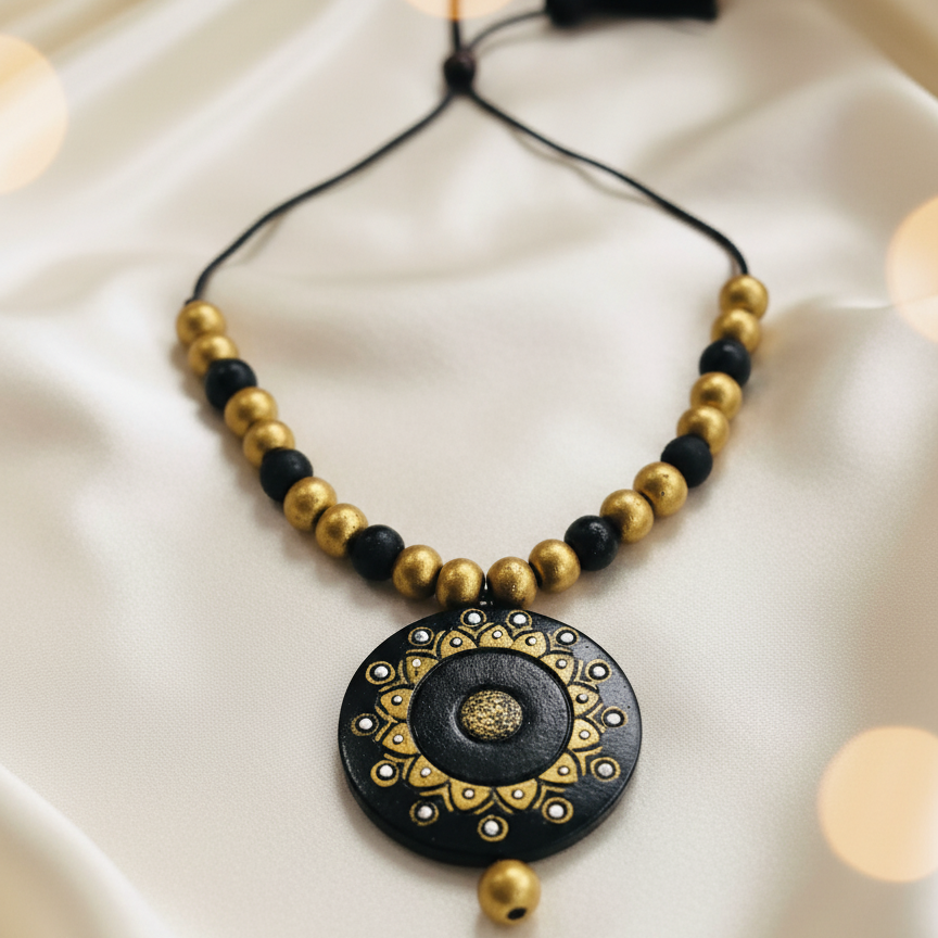 Terracotta Jewelry Necklace Set for Women – Handcrafted Clay Necklace with Earrings